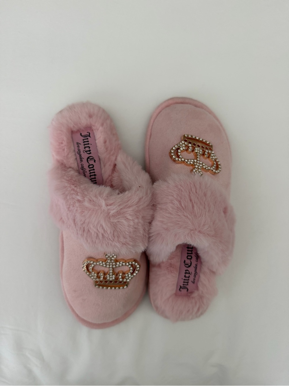 Juicy Couture Blush Pink Faux Fur Crown Slip-Ons